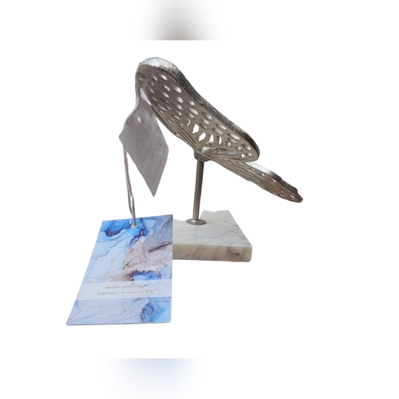 Beautiful Butterfly Decor Silver Metal Sculpture on Marble Stand 7"x11"x5"Tall - Picture 4 of 12